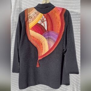 Colorful Black Jacket With Colourful Quilted Design On Back